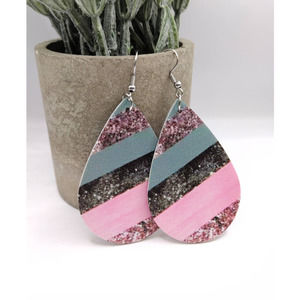 Pink Striped Teardrop Double Sided Earrings